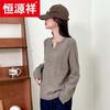 Hengyuanxiang Women's V-Neck Thick 100% Cashmere Sweater