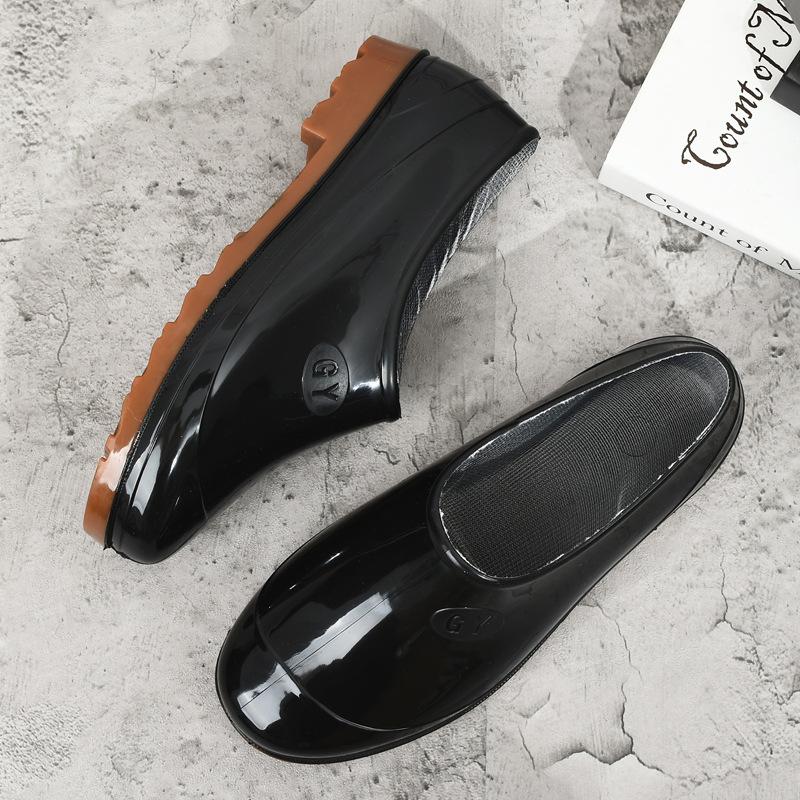 Низкие резиновые дождевые туфли, водные туфли, мужские, взрослые, подошва из говяжьей кожи, теплые водонепроницаемые туфли, резиновые туфли с неглубоким вырезом, галоши, нескользящие, короткие, рабочие, летние