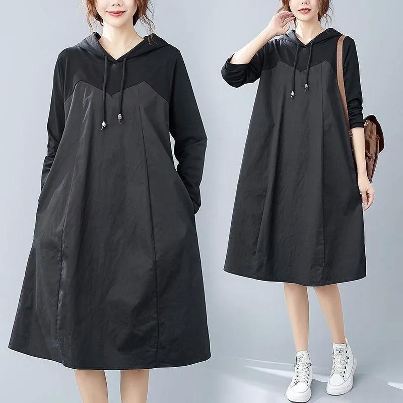 Платье большого размера, женское летнее хлопковое свободное облегающее платье, повседневная толстовка с капюшоном, длинная юбка