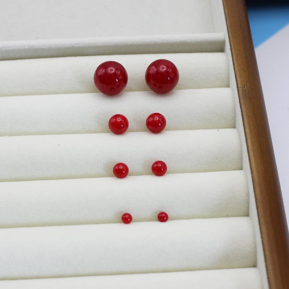 4mm 6mm 8mm 14mm Red Round Imitation Pearl Stud Earring for Women Elegant Romantic Temperament Jewelry Accessories Gift