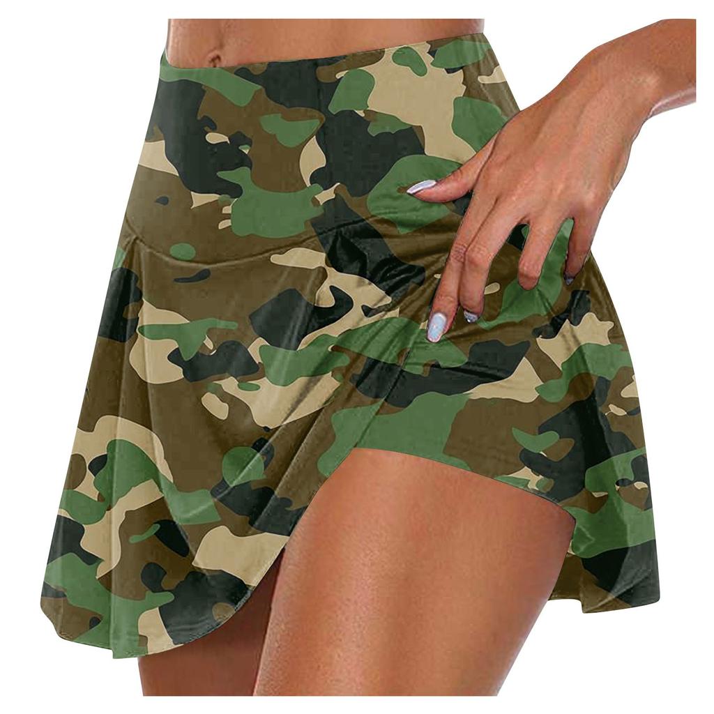 Women's Athletic Stretchy Pleated Tennis Skirts Run Yoga Inner Shorts Elastic Sports Golf Skorts