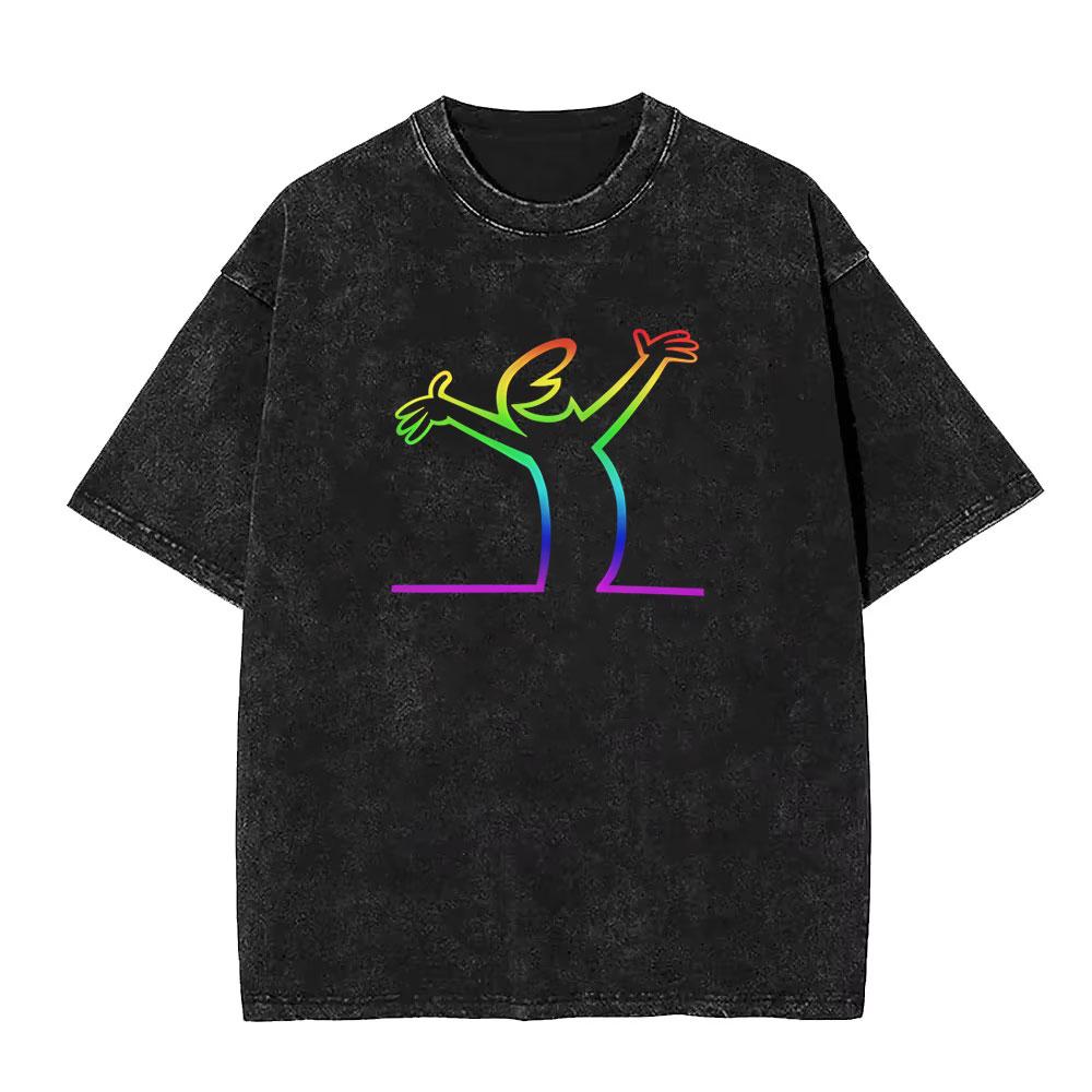 Washed Vintage Osvaldo Cavandoli La Linea Rainbow Gradient Graphic T Shirt Men Women Casual Funny Oversized Short Sleeve Tshirt