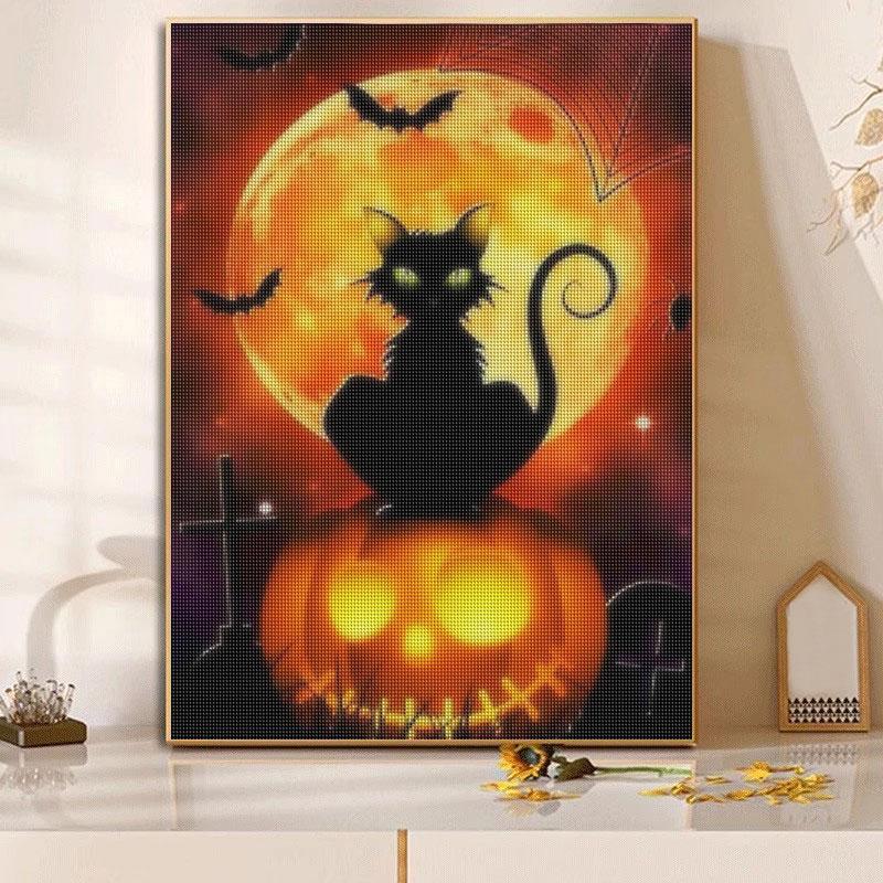 Алмазная картина Хэллоуин тыква мозаика кошка 5D DIY вышивка луна творческие хобби домашний декор 30x40 см/12x16 дюймов