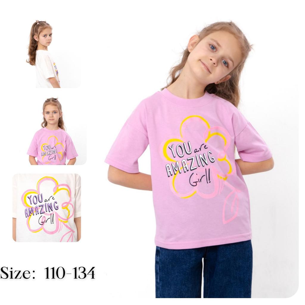 Girls' T-Shirt – Floral Motif & Lettering, Summer 6414-001-33-5-3 HC