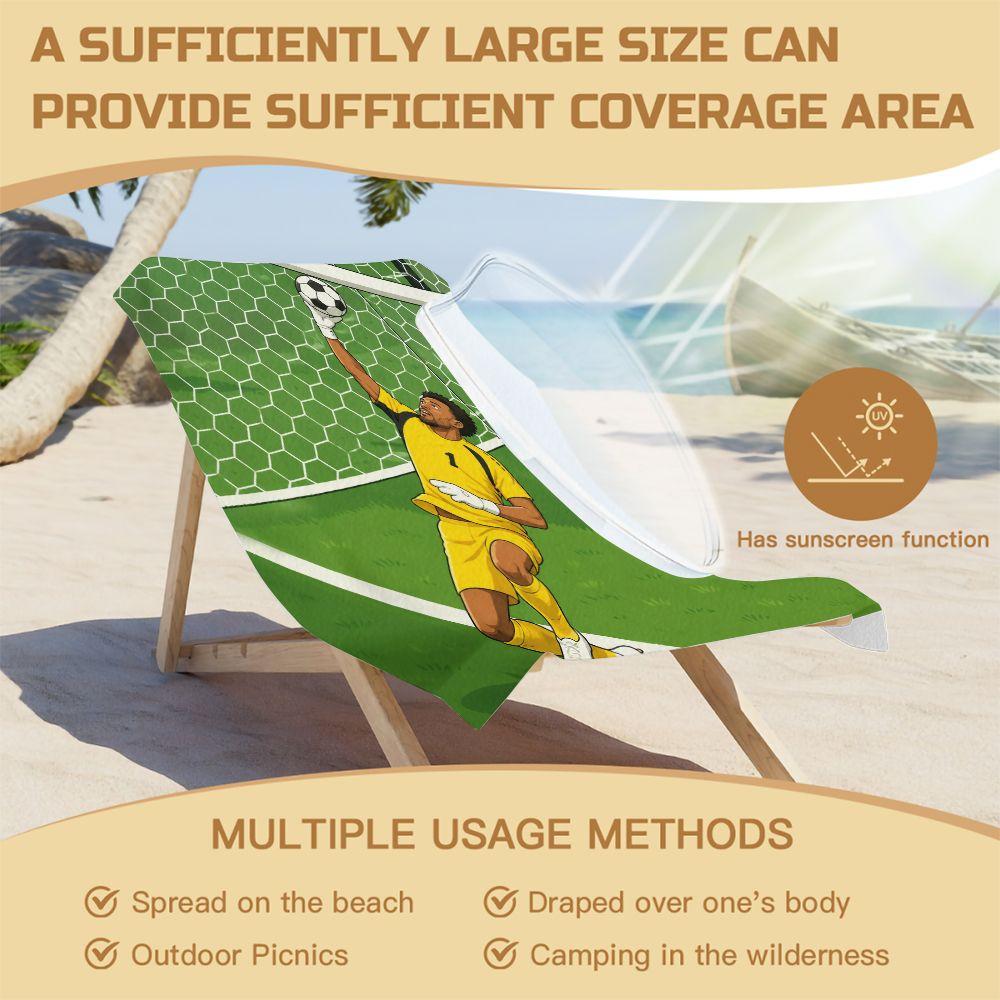 Cartoon Goalie Catch Ball Print Beach Towel Pool Towel Camping Towel Bath Towel Blanket Boys Summer Game Outdoor Towel