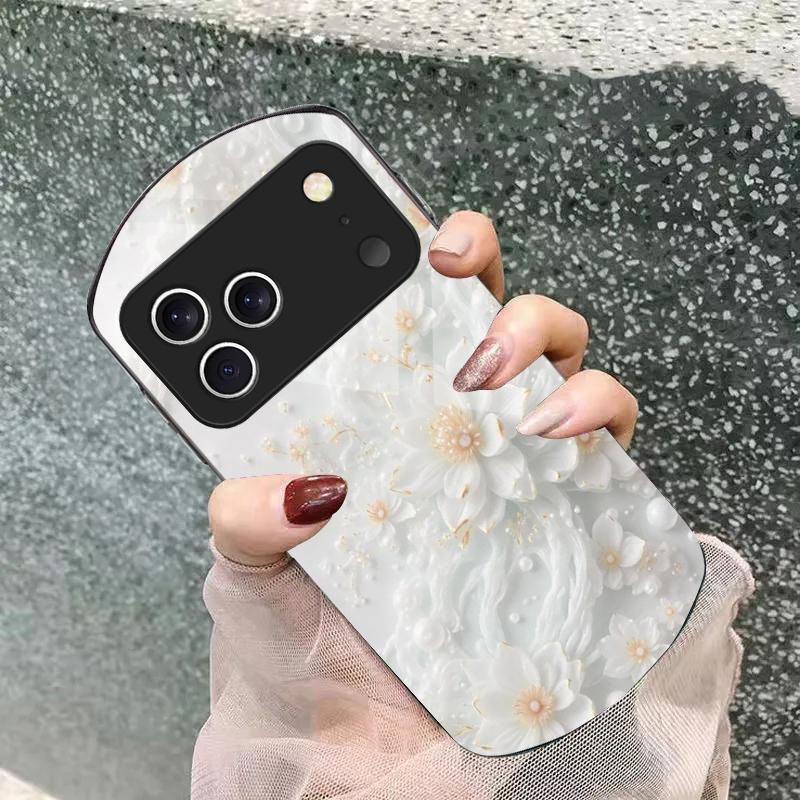 Красивые белые цветы Для iPhone 17 Air 16 15 14 Pro 13 Plus 12 mini 11 Pro Max XR X 7 8 Эллиптический закаленный стеклянный чехол для телефона