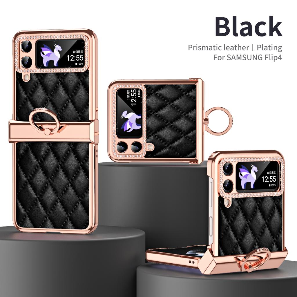 Чехол-держатель для кольца из блестящей кожи для Samsung Galaxy Z Flip 4 Flip4 5G, складная крышка, петля, камера, противоударный, блестящий чехол, Fundas
