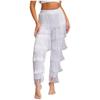 Womens Latin Dance Fringe Pants Elastic Waistband Contrast Color Tassel Trousers Cha Cha Tango Rumba