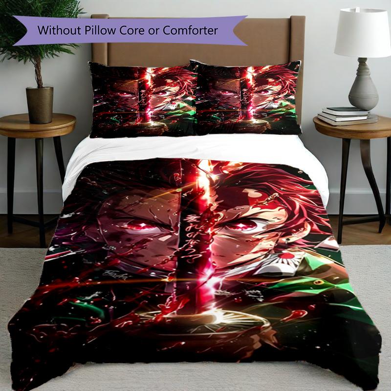 3pcs Duvet Cover Set (1*Duvet Cover + 2*Pillowcase, Without Core), Demon Slayer Print Bedding Set, Bedroom Decor, All‑Season, Birthday Gift