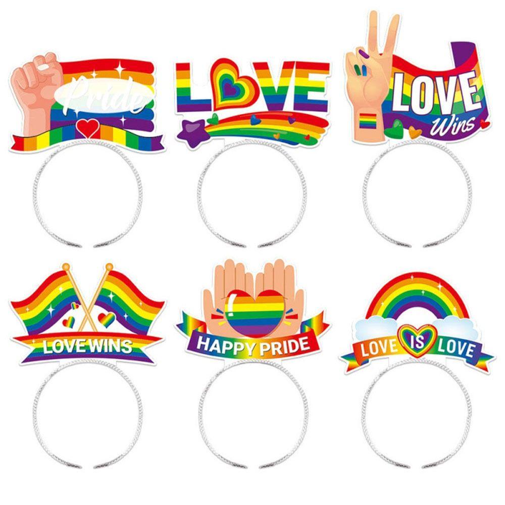 6pcs Seven-color Rainbow Striped Hair Hoop Rainbow Festival Pride Month Hair Bands  Holiday