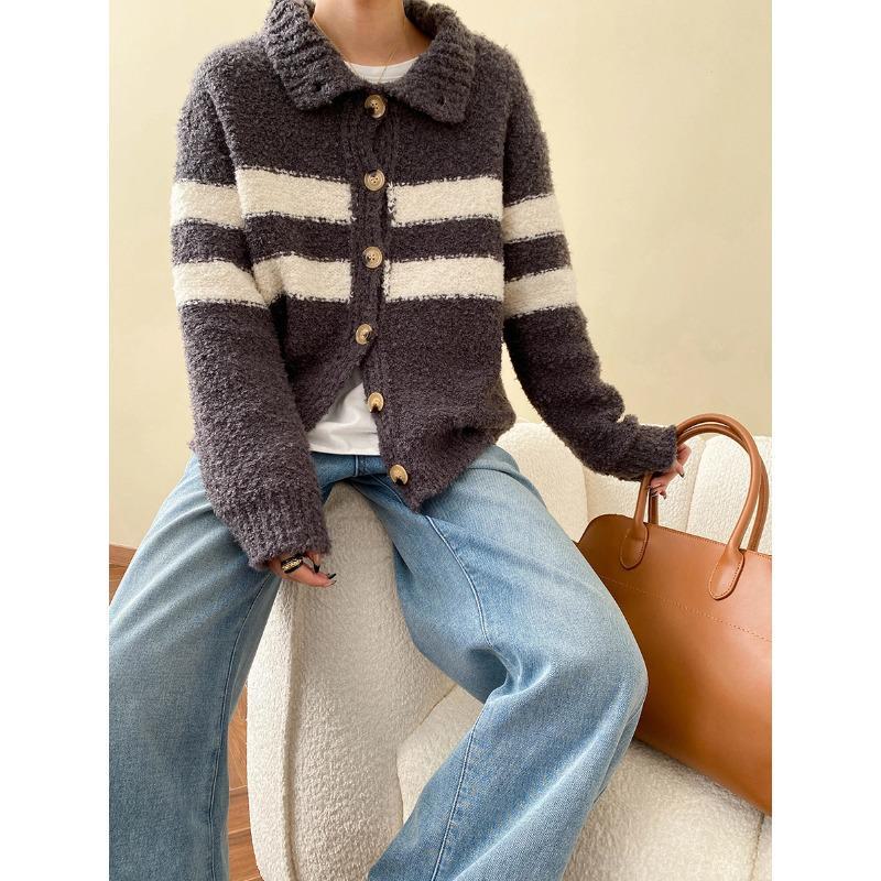 Синан Двусторонний Кардиган с Контрастными Полосками SN6889