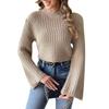 Women's Autumn And Winter Short Knitted Sweater With Flared Sleeves And A Half High Collar Pullover Sweater