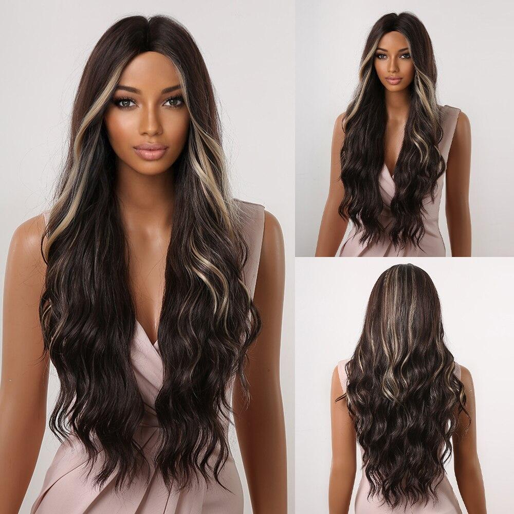 ALAN EATON Коричневые длинные объемные волнистые синтетические парики, разноцветные термостойкие парики для женщин, повседневный натуральный парик из волос