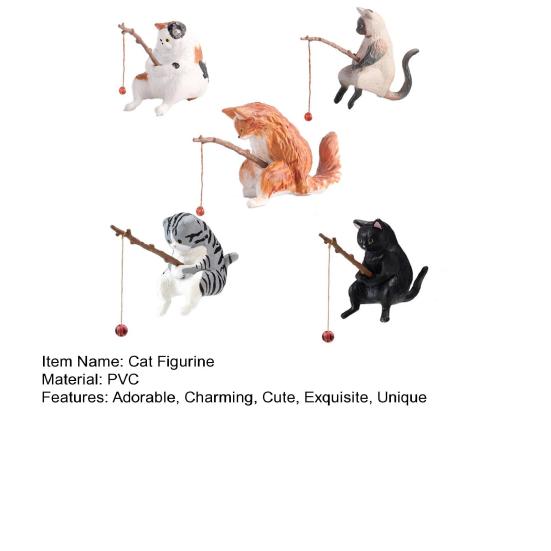 Cat Fishing Figurine Mini Resin Cute Cat Statue Miniature Fish Tank Landscaping Aquarium Decor for Fairy Garden Home Decor