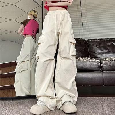 Женские прямые брюки-карго с девятью точками, эластичные повседневные брюки с высокой талией