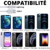 Lot 2 Cables 20cm USB Lightning Chargeur Blanc pour iPhone 12 / 12 MINI / 12 PRO / 12 PRO MAX/11/11 PRO/11 PRO MAX / SE Phonillico