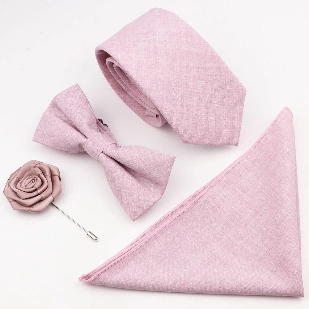 Комплект галстуков из 4 предметов, мужской, шалфейный зеленый, хлопковый галстук-бабочка, брошь-запонка, для костюма жениха, свадьба,