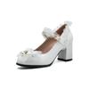 Fashion 2025 Women High Heels Cross Strap Mary Jane Pumps Party Wedding White Pink Black Bow Lace Beads Princess Cosplay Lolita Shoes