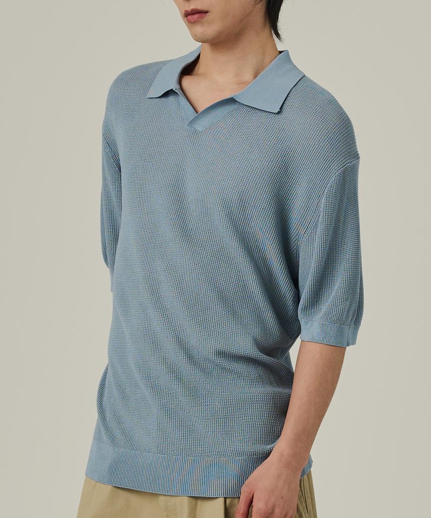ANALOG MOOD Neff Open Collar Short Sleeve Knit (Light Blue)