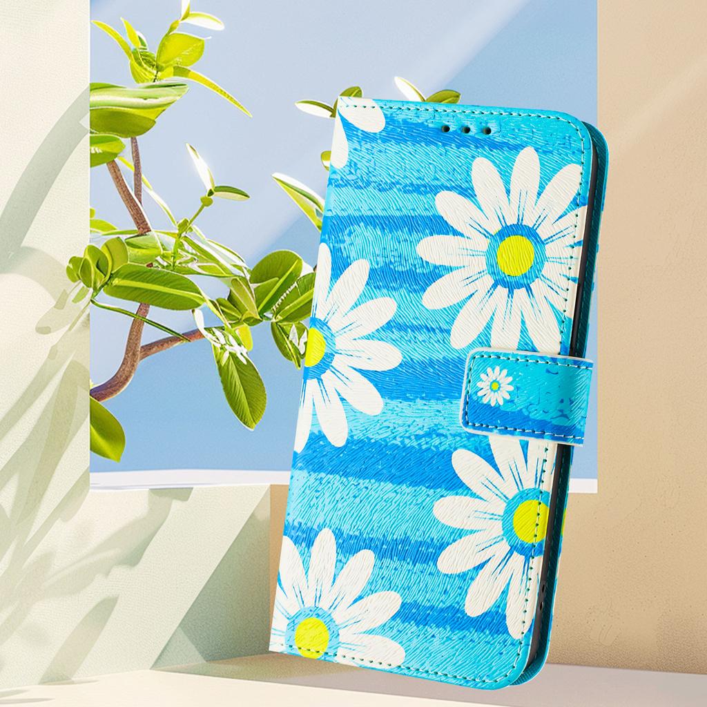 Blue Daisy Luxury Painted Leather Case Wallet Book Style Cover for Oppo A72/A52/A92 4G,A36 4G,Reno 8/9,Realme 8/9/10/11/12...