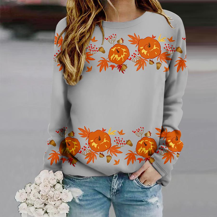 Топы для женщин с принтом оранжевого кленового листа, круглым вырезом и длинным рукавом, футболка, осенний повседневный тонкий пуловер, женский топ с длинным рукавом