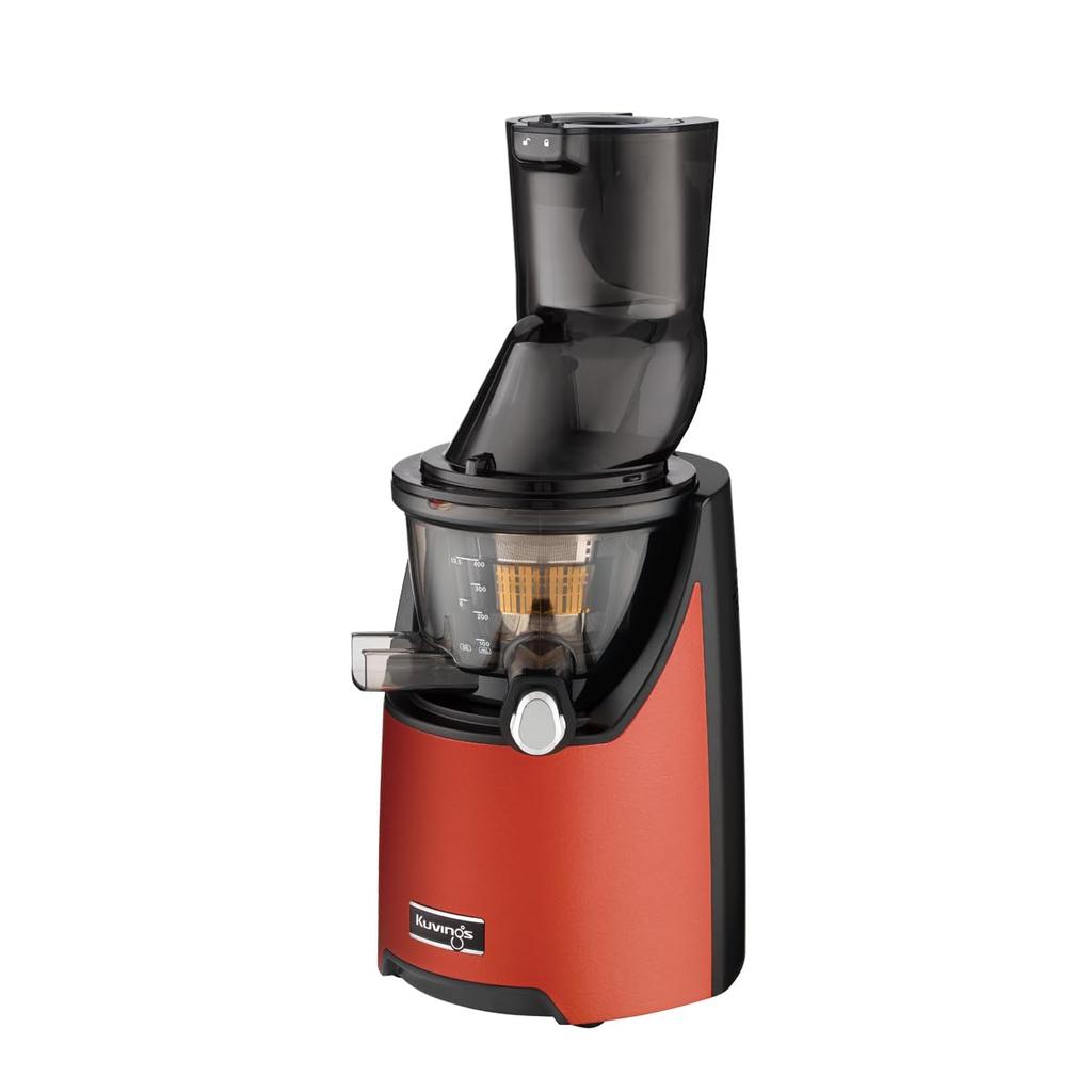 Соковыжималка Kubins Whole Slow Juicer с 82-миллиметровым слотом, в который можно положить все необходимое. Премиальный корпус с отделкой из натуральной кожи EVO-820 (красный)