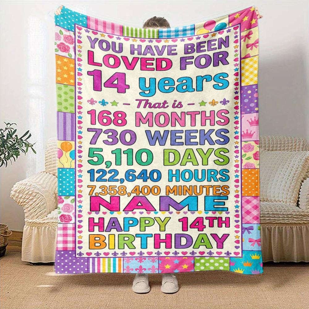 Happy 14Th Birthday Celebration Lightweight Personalized Name Comfortable For Sofa Couch Office Bed Picnics Four Seasons Multipurpose Digital Print