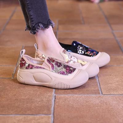 Туфли на платформе без застежек Осенняя женская мода блестки Комфорт плоская мягкая подошва повседневная обувь для женщин нескользящие лоферы на толстой подошве