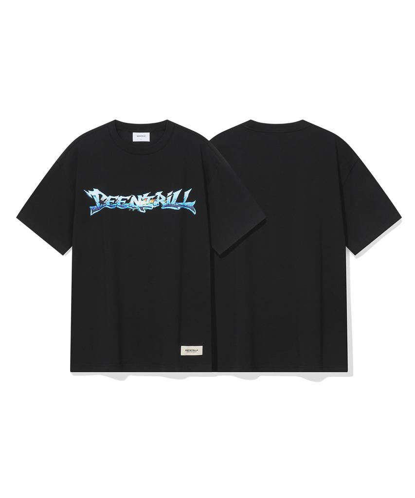 BEENTRILL Y2K Металлическая Графическая Логотип Оверсайз Короткий Рукав Футболка (черный)