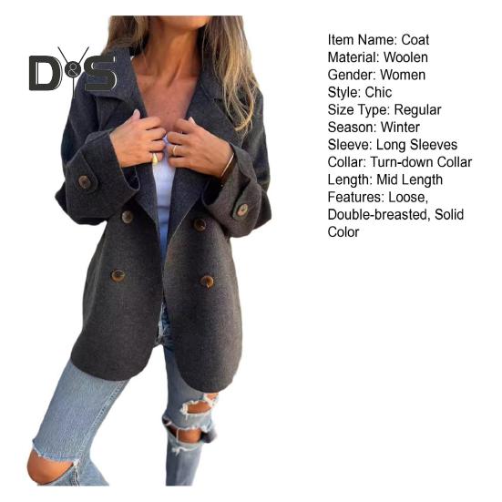 Женское зимнее пальто с отложным воротником, однотонное, двухстороннее, шерстяное, двубортное, свободного кроя, пальто, теплое, с длинными рукавами, для поездок на работу, для свиданий, весна