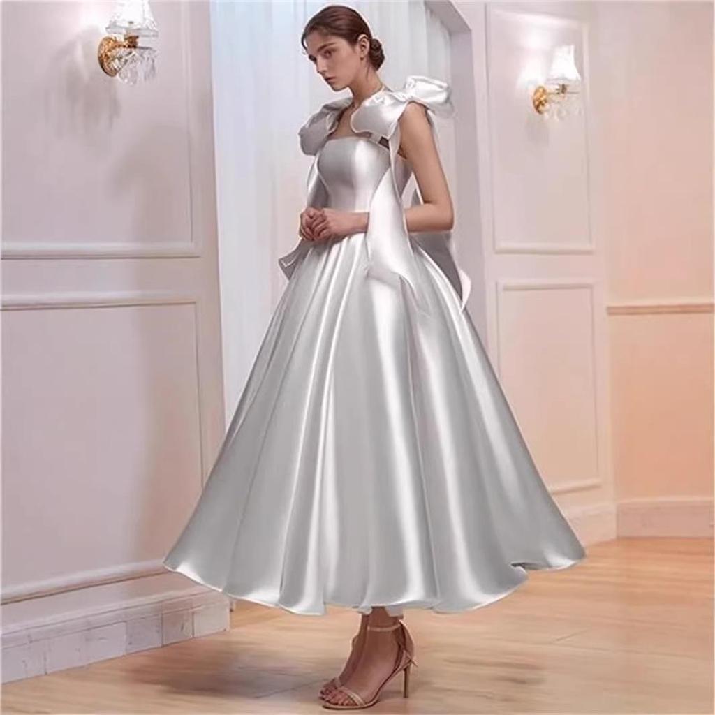 Элегантное свадебное платье с одним плечом, через плечо, легкое, со шнуровкой на спине и пышной юбкой