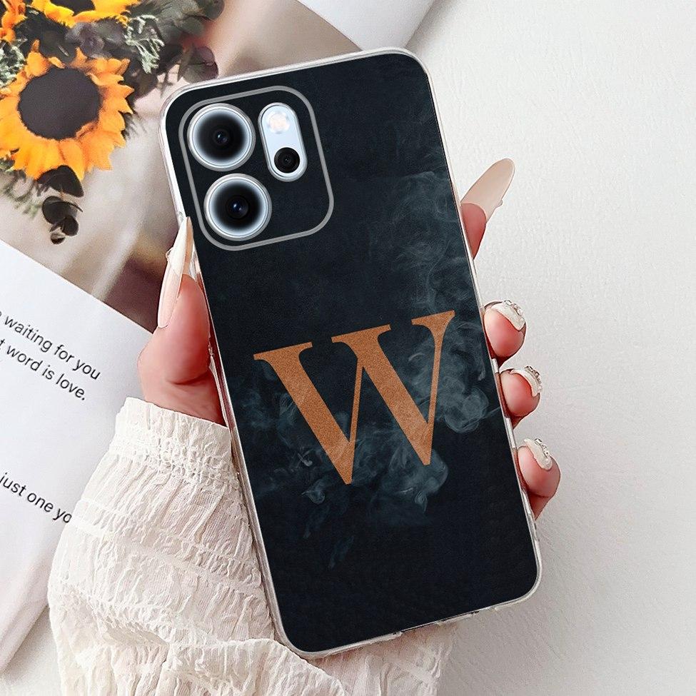 For Oppo Reno 14F CPH2743 Case For Oppo Reno14 F Cover Transparent Luxury A-Z Letters Fashion Flowers Crown Soft Bumper Casing