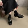 British Small Leather Shoes Women's 2025 Spring New Korean Version French Round Head Retro Commuter One Pedal Thick Heel Loafers