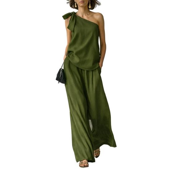 2 Piece Outfits for Women Summer One Shoulder Sleeveless Top And Wide Leg Pants Matching Lounge Set with