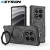 KEYSION Противоударный магнитный чехол для Redmi Note 14 Pro+ 5G с вертикальной металлической кольцевой подставкой для просмотра в реальном времени, задняя крышка для телефона Xiaomi POCO X7 5G