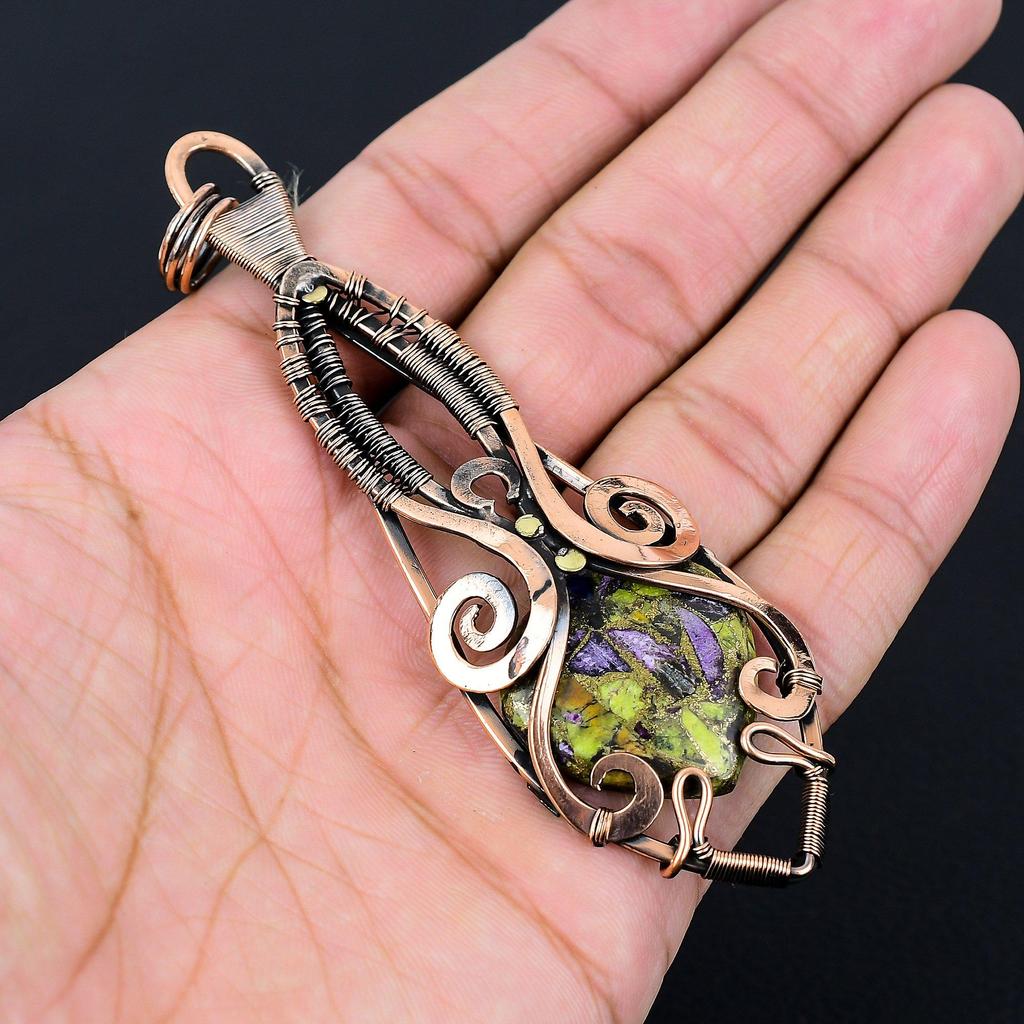 Подвеска из драгоценного камня стихтит из чистой медной проволоки, обернутая ювелирными изделиями ручной работы