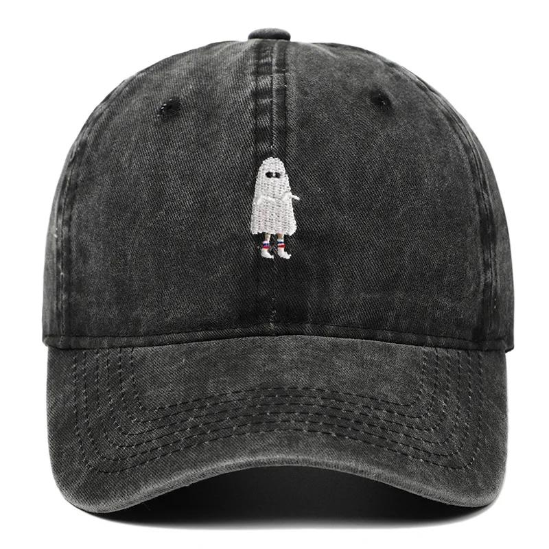 Halloween Ghost Embroidery Baseball Cap Adjustable Lightweight Motorcycle Helmet Style Headwear For Various
