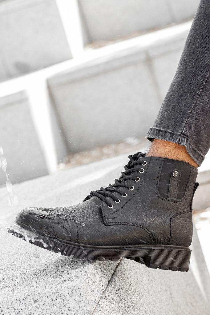 Men's Fashion Waterproof Thick Heeled Booties Bootie Furry Rubber Sole Black Daily Cold And Waterproof Comfortable Ankle Boots Shoes