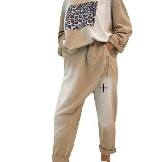 Женский осенний вязаный комплект с леопардовым принтом 2024: Европейский и американский повседневный комплект с круглым вырезом