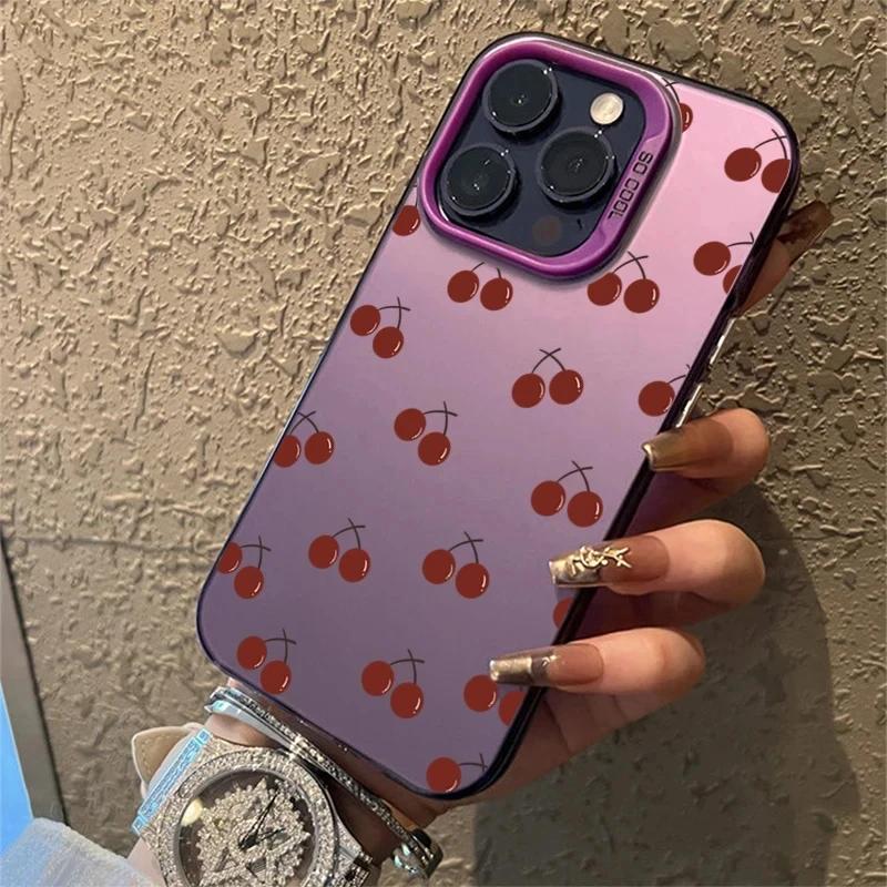Милый матовый лазерный чехол для телефона с узором из черной вишни для iPhone 14 Pro Max Чехол iPhone 15 13 12 11 XS X XR 7 8 Plus Ударопрочная крышка