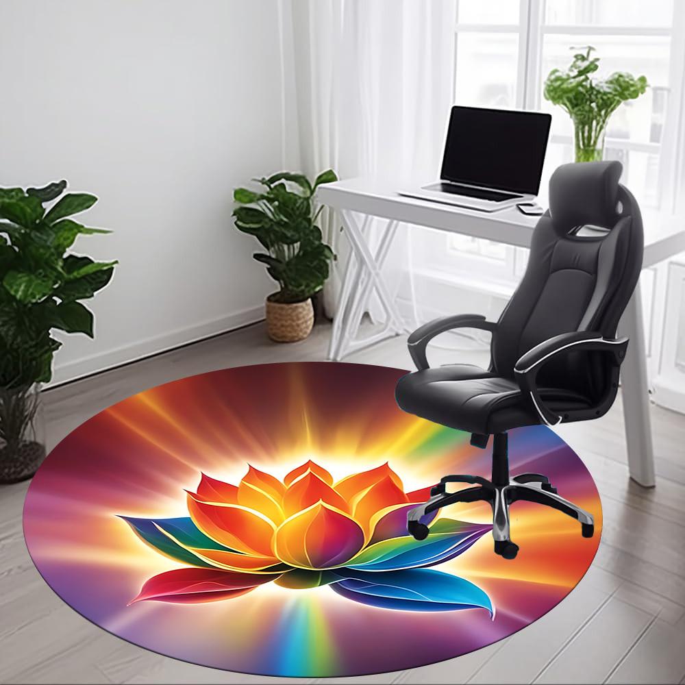 1pc Lotus, RainbowChair Carpet for Office, Indoor Non-Slip Washable Polyester Fiber Carpet, Mat For Office, Machine Washable