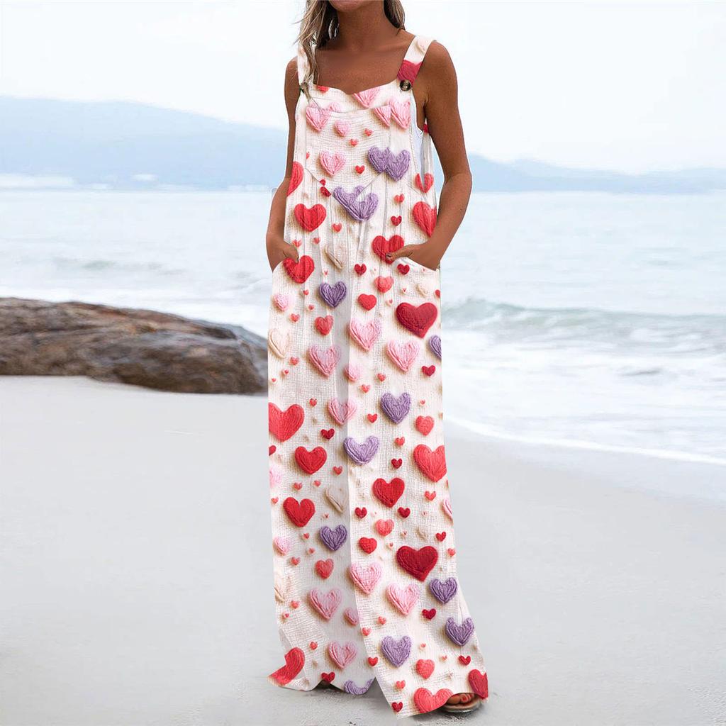 Женский модный повседневный свободный комбинезон с карманами и принтом ко Дню святого Валентина