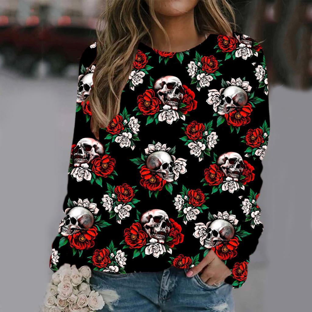 Spring and Summer Women's 3D Digital Printed Personalized Round Neck Long Sleeved T-shirt