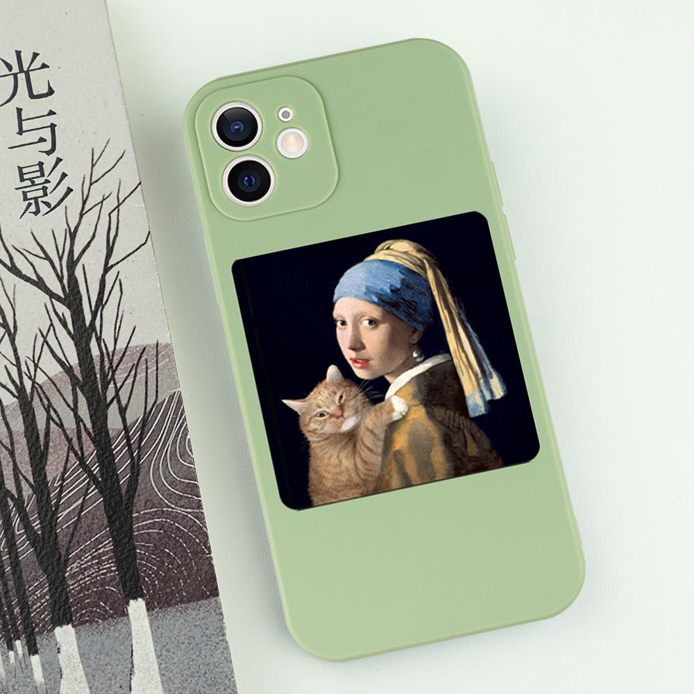 Чехол для телефона с изображением известной картины кота для iPhone 16 15 14 13 12 11 Pro Max Mini X XS SE 7 8 Plus 16E Ударопрочный Нескользящий Чехол Fundas