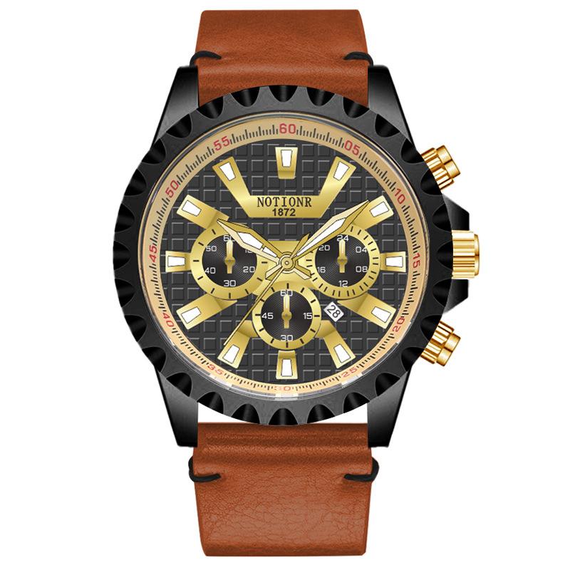 Fashion Men's Calendar Watch Trend Business Men's Watch Water Cube Men's Watch Quartz Men's Watch Simple Men's Watch Leather Watch