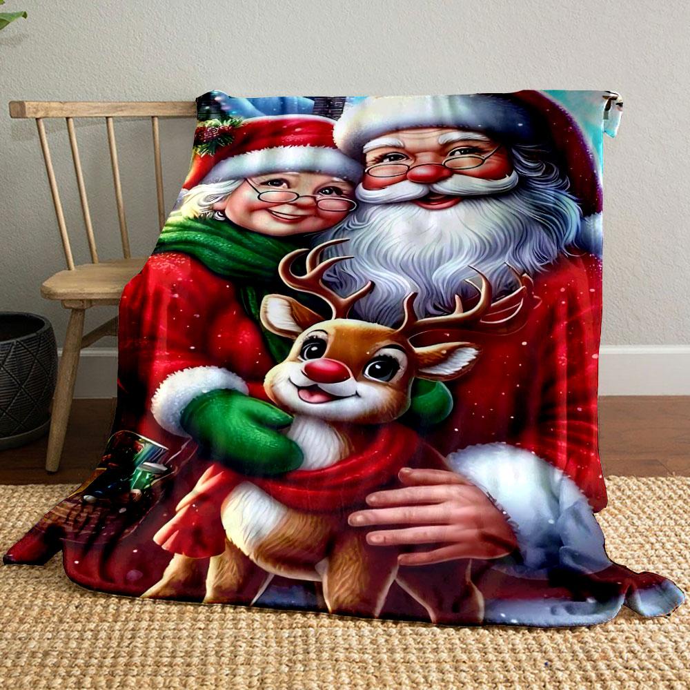 Christmas Santa Claus Reindeer Blanket bedroom Blanket for Livingroom Couch lunch break Soft throw for Friend's festival Gift