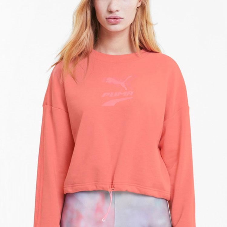 Puma Evide Logo Crop Sweatshirt Women Tops Salmon 599174-27