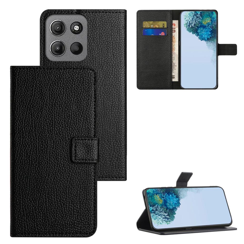 For Motorola Moto G86 5G/G86 Power 5G Case PU Leather Wallet Phone Cover Litchi Texture,Black