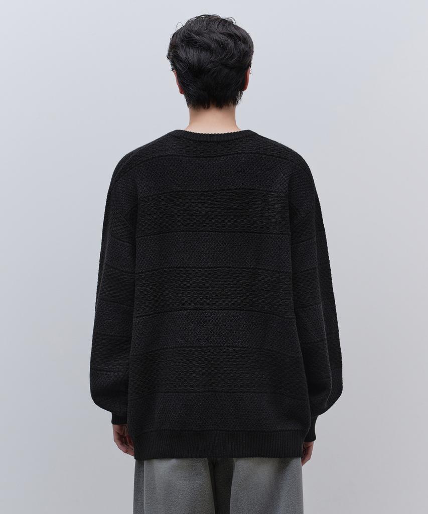 MUSINSA STANDARD Textured Stripe Crew Neck Knit [Black]