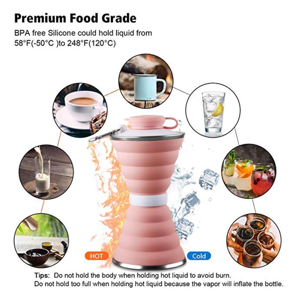 Collapsible Water Bottle Camping Cup With Carabiner Reuseable Silicone Foldable Leak Proof Portable Sports Travel Water Bottles For Outdoor Travel
